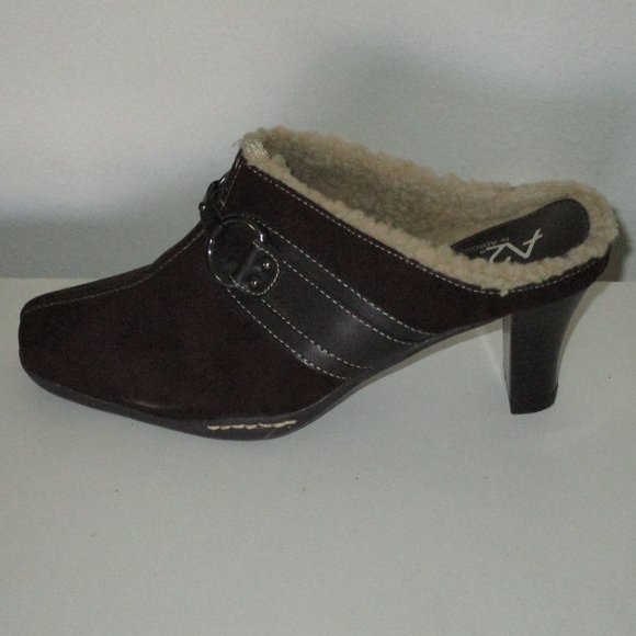 Aerosoles A2 "Snapjack" Brown Faux Fur Mule Heel Bootie NWOB - Size 7.5B - Picture 1 of 9